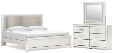 Zuraleus White King Upholstered Panel Bed with Mirrored Dresser from Ashley - Luna Furniture