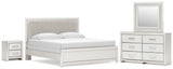 Zuraleus White King Upholstered Panel Bed with Mirrored Dresser and Nightstand from Ashley Furniture - Luna Furniture