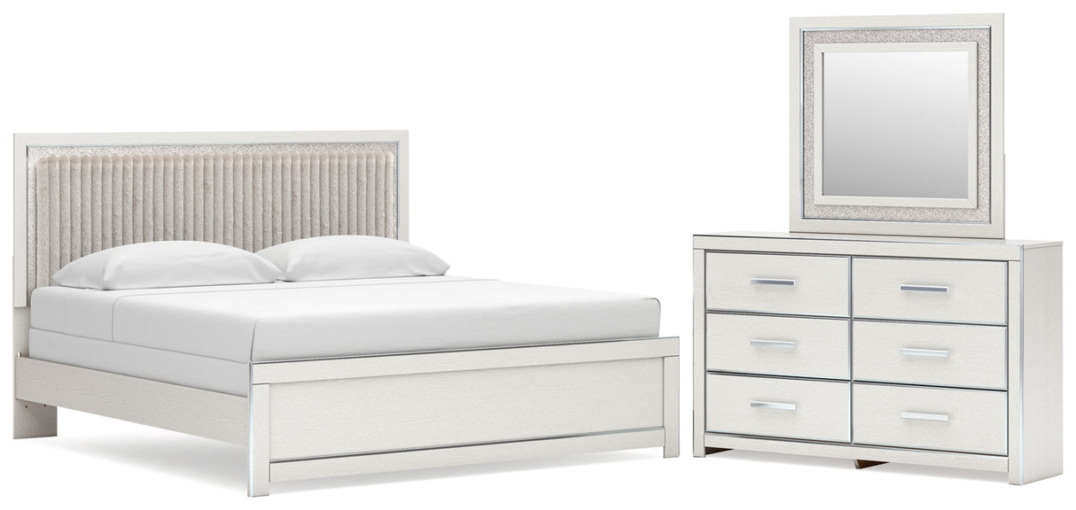 Zuraleus White King Upholstered Panel Bed with Mirrored Dresser from Ashley Furniture - Luna Furniture