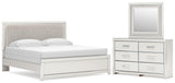 Zuraleus White King Upholstered Panel Bed with Mirrored Dresser from Ashley Furniture - Luna Furniture