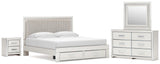 Zuraleus White King Upholstered Panel Storage Bed with Mirrored Dresser and Nightstand from Ashley - Luna Furniture