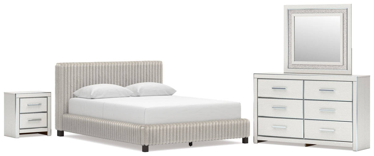 Zuraleus White Queen Upholstered Bed with Mirrored Dresser and Nightstand from Ashley Furniture - Luna Furniture