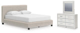 Zuraleus White Queen Upholstered Bed with Mirrored Dresser from Ashley Furniture - Luna Furniture