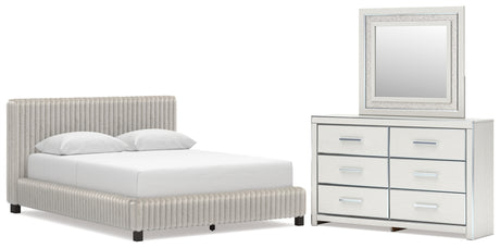 Zuraleus White Queen Upholstered Bed with Mirrored Dresser from Ashley Furniture - Luna Furniture