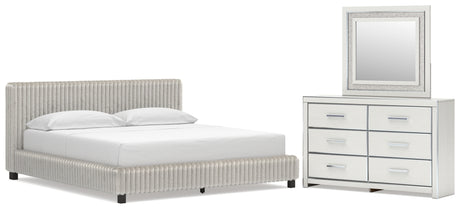 Zuraleus White California King Upholstered Bed with Mirrored Dresser from Ashley Furniture - Luna Furniture