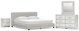 Zuraleus White King Upholstered Bed with Mirrored Dresser and Nightstand from Ashley Furniture - Luna Furniture