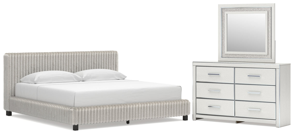 Zuraleus White King Upholstered Bed with Mirrored Dresser from Ashley Furniture - Luna Furniture