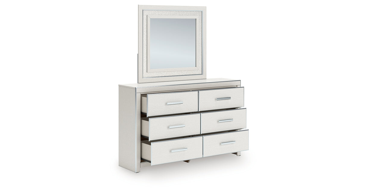 Zuraleus White Queen Upholstered Panel Bed with Mirrored Dresser and Nightstand from Ashley - Luna Furniture