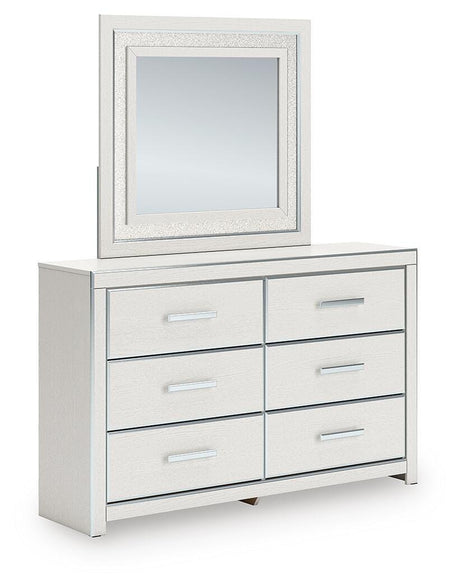 Zuraleus White Queen Upholstered Panel Bed with Mirrored Dresser from Ashley - Luna Furniture