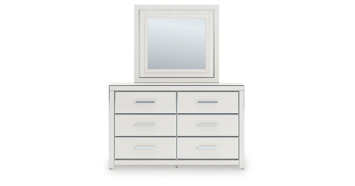 Zuraleus White Queen Upholstered Panel Bed with Mirrored Dresser and Nightstand from Ashley - Luna Furniture