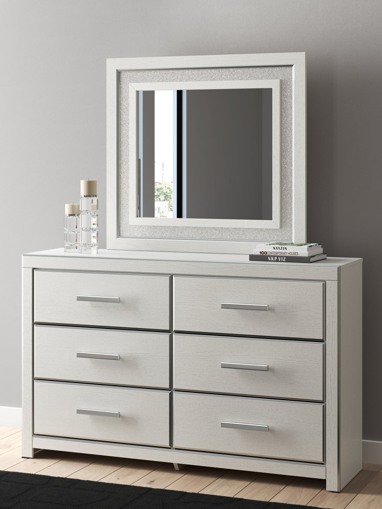 Zuraleus White Queen Upholstered Panel Bed with Mirrored Dresser and Nightstand from Ashley - Luna Furniture