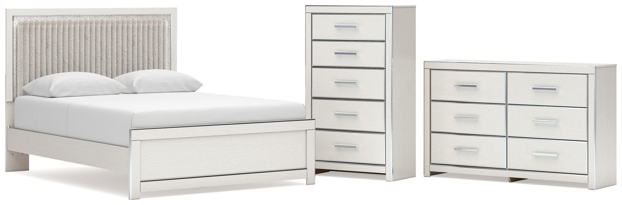 Zuraleus White Queen Upholstered Panel Bed with Dresser and Chest from Ashley - Luna Furniture