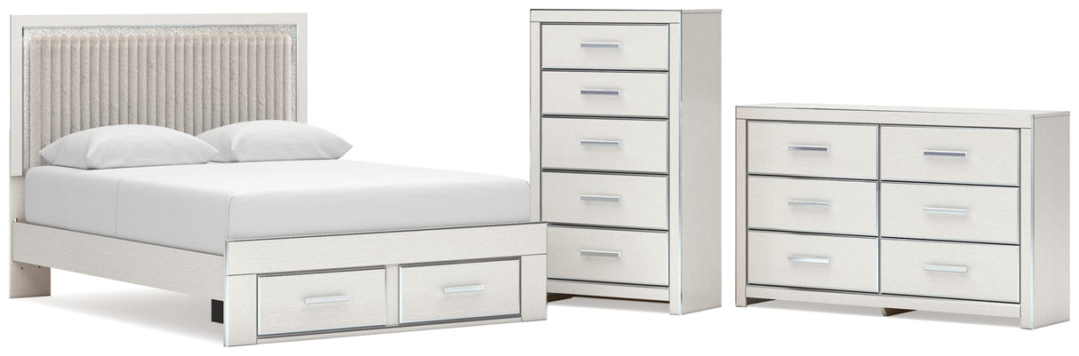 Zuraleus White Queen Upholstered Panel Storage Bed with Dresser and Chest from Ashley - Luna Furniture
