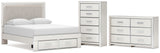 Zuraleus White Queen Upholstered Panel Storage Bed with Dresser and Chest from Ashley - Luna Furniture