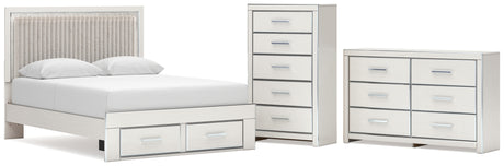 Zuraleus White Queen Upholstered Panel Storage Bed with Dresser and Chest from Ashley - Luna Furniture