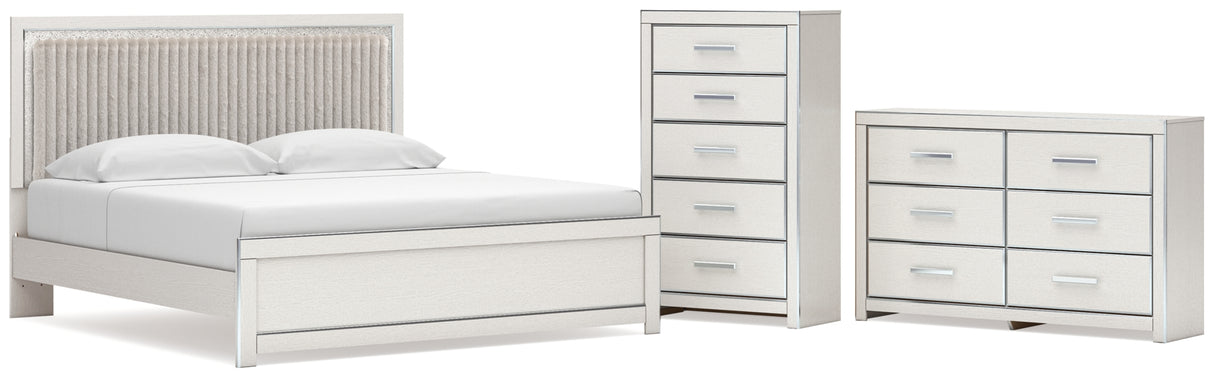 Zuraleus White King Upholstered Panel Bed with Dresser and Chest from Ashley - Luna Furniture