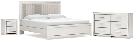 Zuraleus White King Upholstered Panel Bed with Dresser and Nightstand from Ashley - Luna Furniture