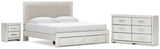 Zuraleus White King Upholstered Panel Storage Bed with Dresser and Nightstand from Ashley - Luna Furniture