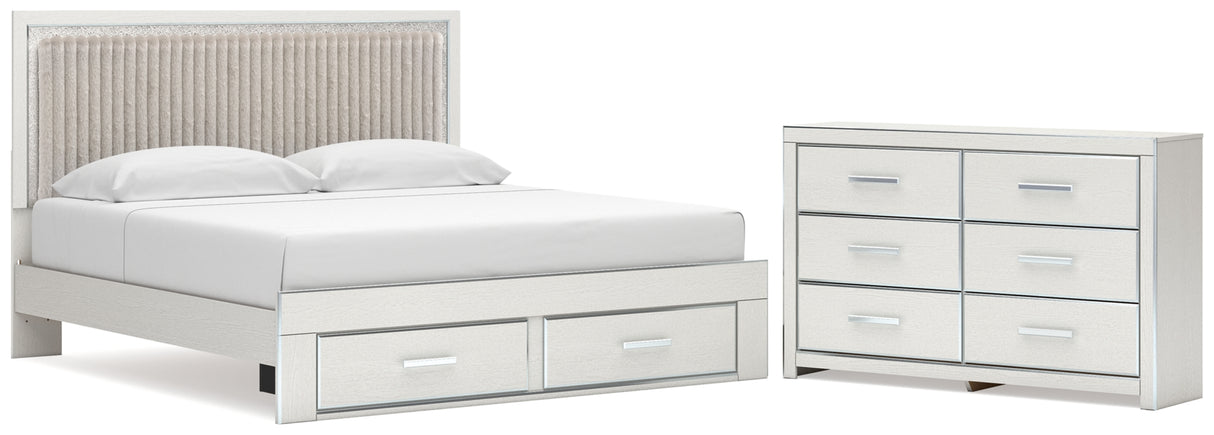 Zuraleus White King Upholstered Panel Storage Bed with Dresser from Ashley - Luna Furniture