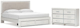 Zuraleus White King Upholstered Panel Storage Bed with Dresser from Ashley - Luna Furniture