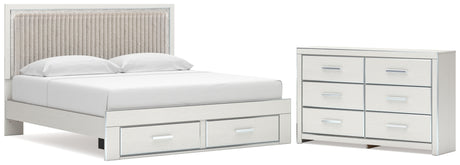 Zuraleus White King Upholstered Panel Storage Bed with Dresser from Ashley - Luna Furniture