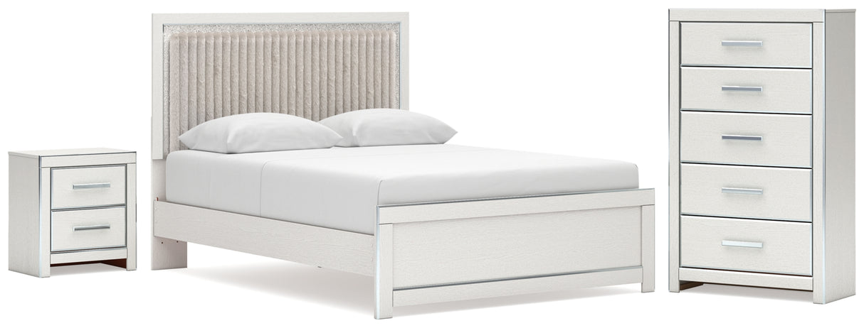 Zuraleus White Queen Upholstered Panel Bed with Mirrored Dresser and Nightstand from Ashley - Luna Furniture