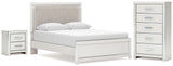Zuraleus White Queen Upholstered Panel Bed with Mirrored Dresser and Nightstand from Ashley - Luna Furniture
