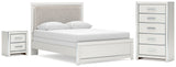 Zuraleus White Queen Upholstered Panel Bed with Mirrored Dresser and Nightstand from Ashley - Luna Furniture