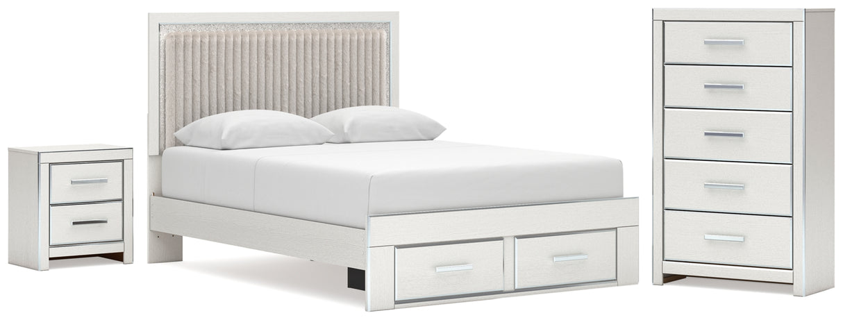 Zuraleus White Queen Upholstered Panel Storage Bed with Chest and Nightstand from Ashley - Luna Furniture