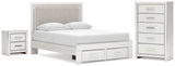 Zuraleus White Queen Upholstered Panel Storage Bed with Chest and Nightstand from Ashley - Luna Furniture