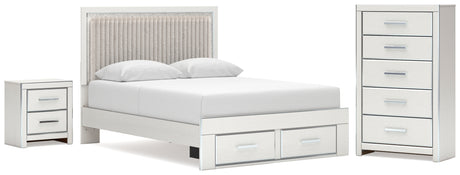 Zuraleus White Queen Upholstered Panel Storage Bed with Chest and Nightstand from Ashley - Luna Furniture