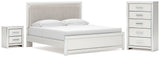 Zuraleus White King Upholstered Panel Bed with Chest and Nightstand from Ashley - Luna Furniture