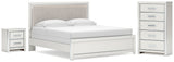 Zuraleus White King Upholstered Panel Bed with Chest and Nightstand from Ashley Furniture - Luna Furniture