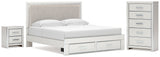 Zuraleus White King Upholstered Panel Storage Bed with Chest and Nightstand from Ashley - Luna Furniture