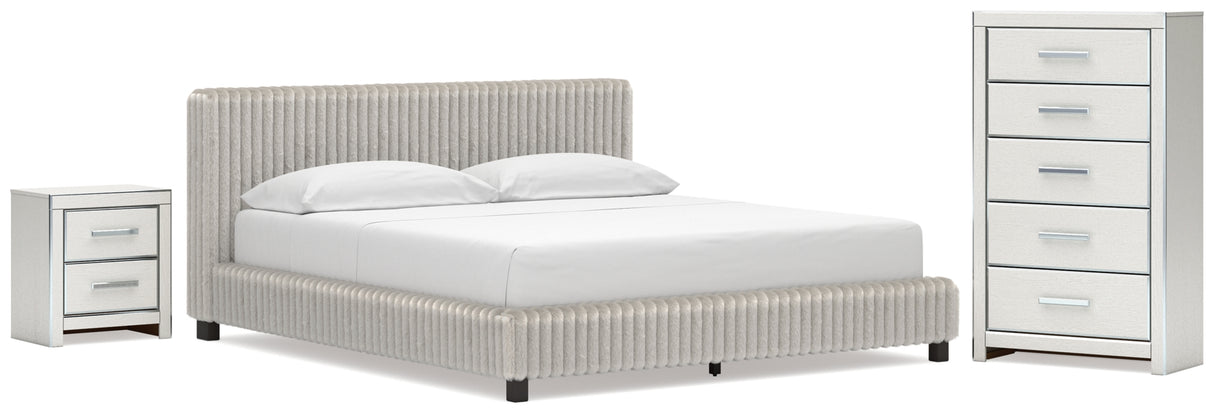 Zuraleus White California King Upholstered Bed with Chest and Nightstand from Ashley Furniture - Luna Furniture