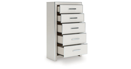 Zuraleus White King Upholstered Panel Bed with Mirrored Dresser, Chest and Nightstand from Ashley - Luna Furniture