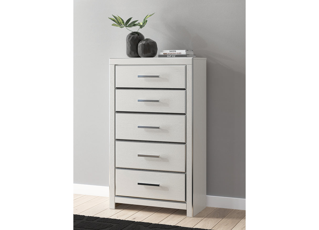 Zuraleus White Queen Upholstered Panel Bed with Mirrored Dresser and Nightstand from Ashley - Luna Furniture