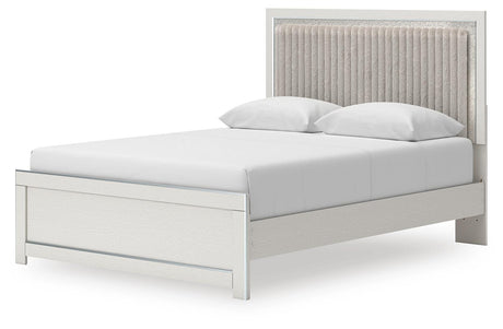 Zuraleus White Queen Upholstered Panel Bed with Mirrored Dresser from Ashley - Luna Furniture