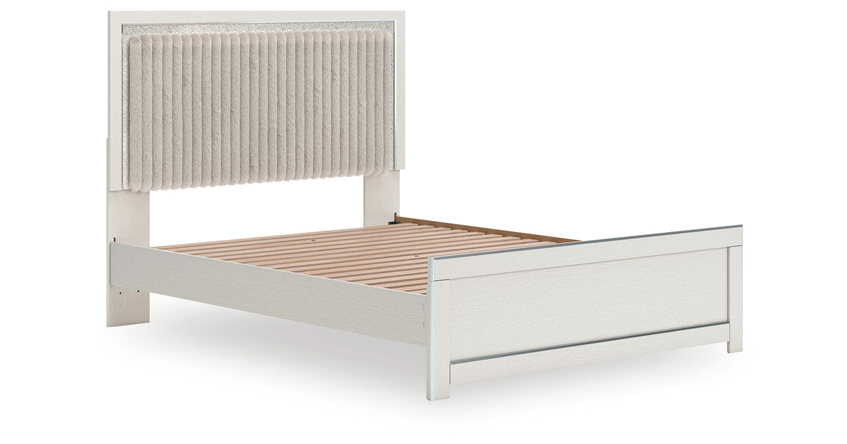 Zuraleus White Queen Upholstered Panel Bed with Mirrored Dresser and Nightstand from Ashley - Luna Furniture