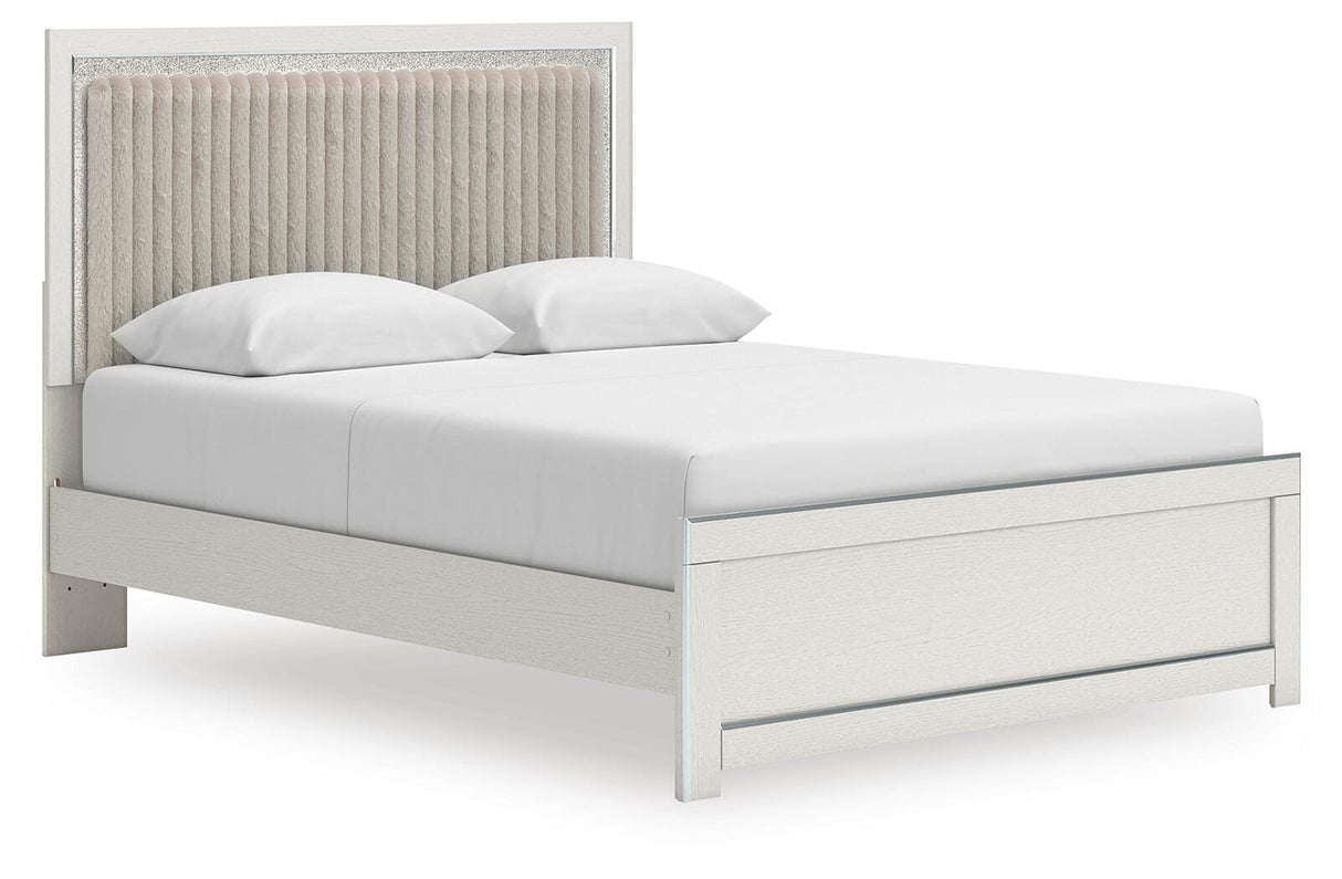 Zuraleus White Queen Upholstered Panel Bed with Mirrored Dresser and Nightstand from Ashley - Luna Furniture