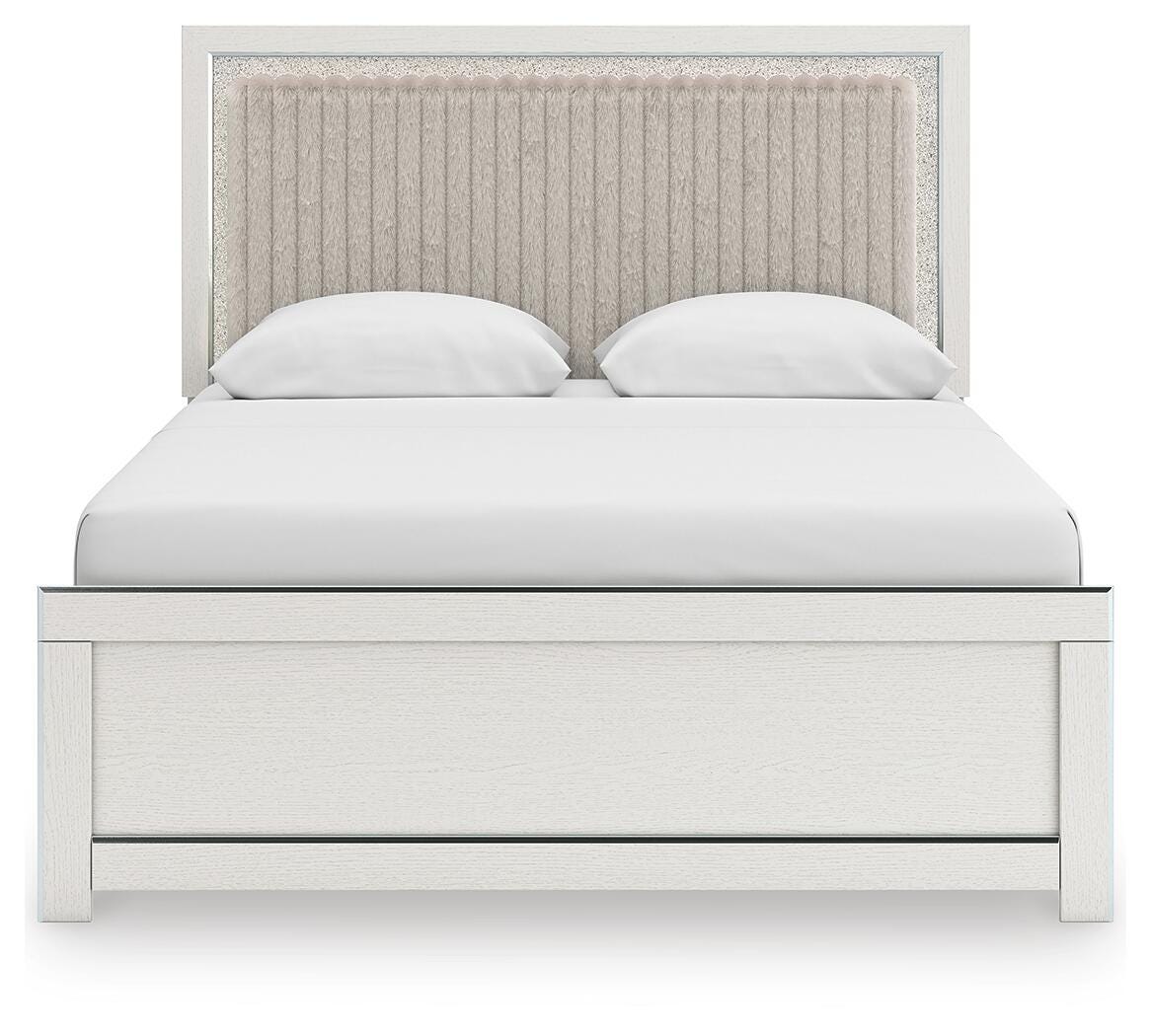 Zuraleus White Queen Upholstered Panel Bed with Mirrored Dresser and Nightstand from Ashley - Luna Furniture