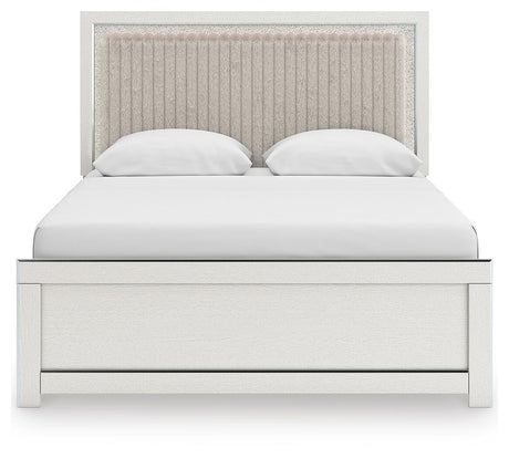 Zuraleus White Queen Upholstered Panel Bed with Mirrored Dresser and Chest from Ashley - Luna Furniture