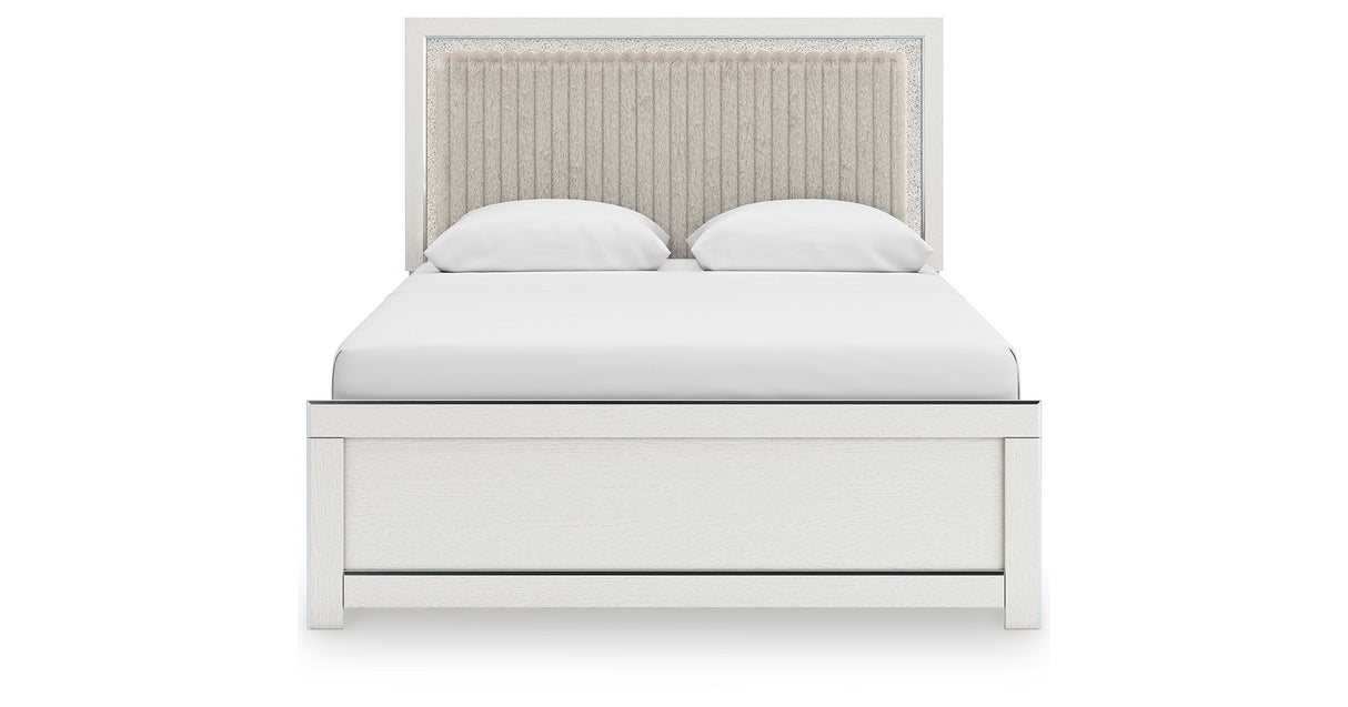 Zuraleus White Queen Upholstered Panel Bed with Mirrored Dresser and Nightstand from Ashley - Luna Furniture