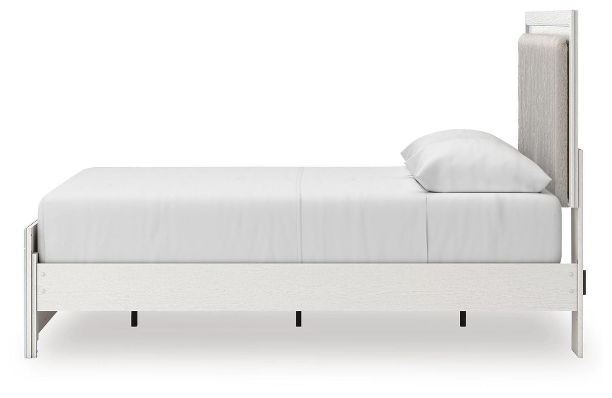 Zuraleus White Queen Upholstered Panel Bed with Mirrored Dresser and Nightstand from Ashley - Luna Furniture