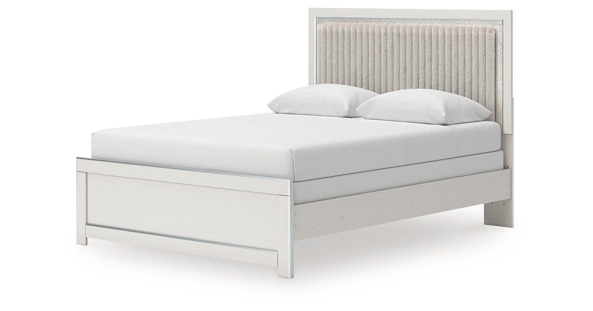 Zuraleus White Queen Upholstered Panel Bed with Mirrored Dresser and Nightstand from Ashley - Luna Furniture
