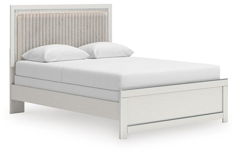 Zuraleus White Queen Upholstered Panel Bed with Mirrored Dresser and Nightstand from Ashley - Luna Furniture