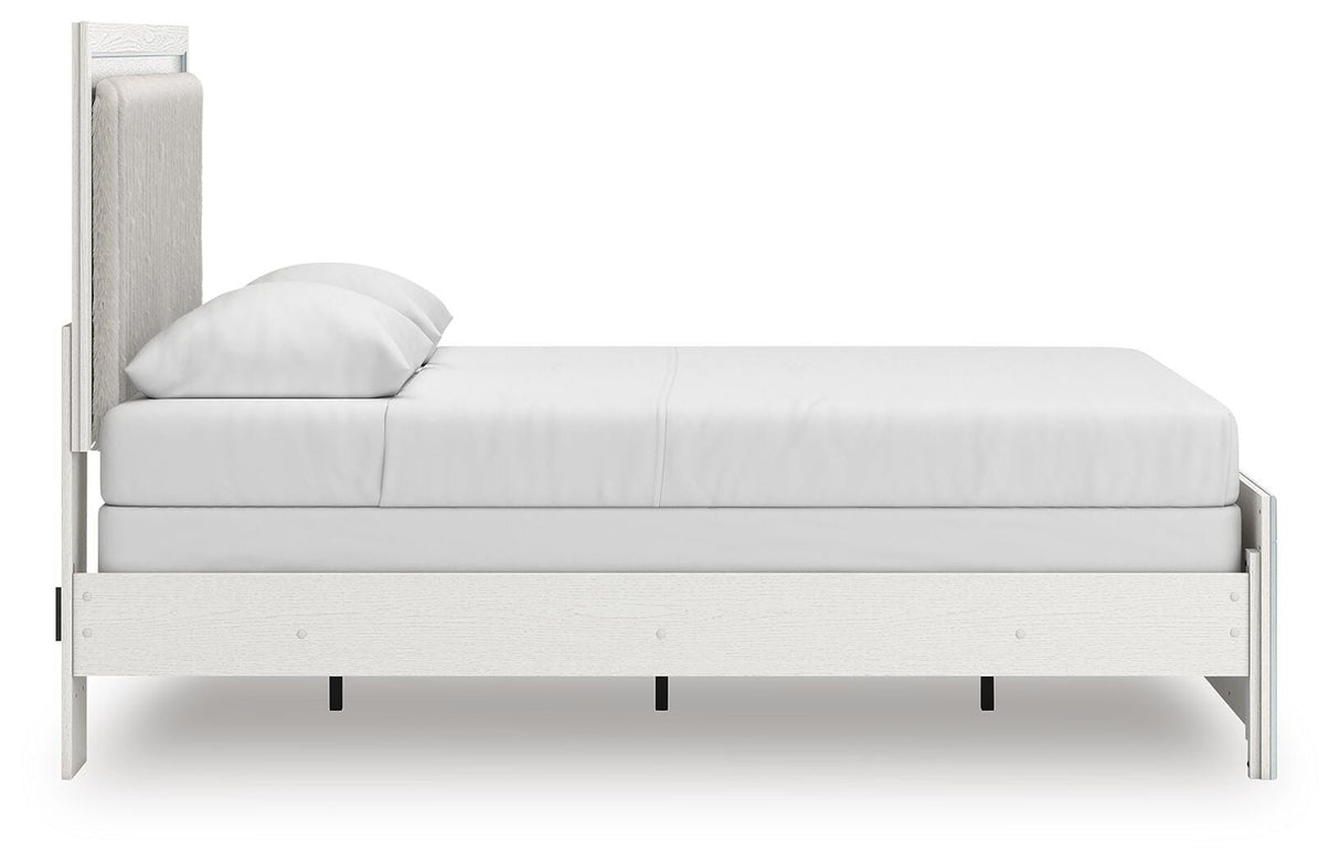 Zuraleus White Queen Upholstered Panel Bed with Mirrored Dresser and Nightstand from Ashley - Luna Furniture
