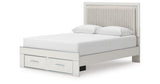 Zuraleus White Queen Upholstered Panel Storage Bed with Mirrored Dresser from Ashley - Luna Furniture