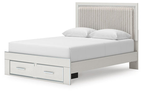 Zuraleus White Queen Upholstered Panel Storage Bed with Mirrored Dresser from Ashley - Luna Furniture