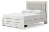 Zuraleus White Queen Upholstered Panel Storage Bed with Mirrored Dresser, Chest and Nightstand from Ashley - Luna Furniture